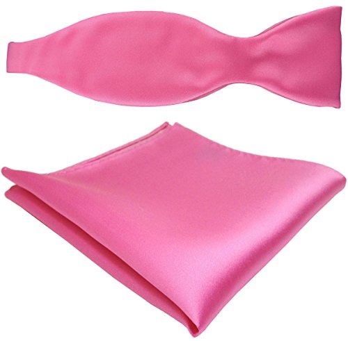 TigerTie schöne Satin Selbstbinder Fliege + Einstecktuch in rosa erikaviolett pink Uni einfarbig von TigerTie
