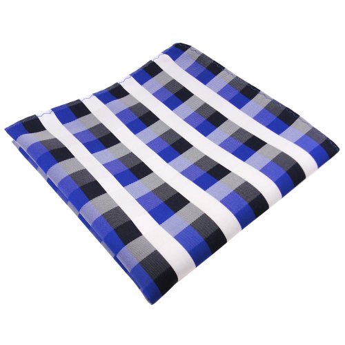 TigerTie schönes Einstecktuch in blau royal kobaltblau weiß kariert - Tuch 100% Polyester von TigerTie