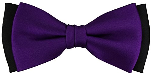 TigerTie vorgebundene doppelfarbige Satin Fliege in dunkles lila violett schwarz + Geschenkbox von TigerTie