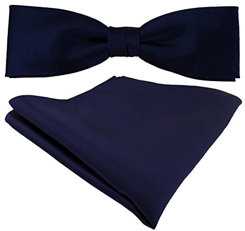 TigerTie vorgebundene schmale Designer Seidenfliege Einstecktuch in marine einfarbig Uni + Geschenkbox von TigerTie