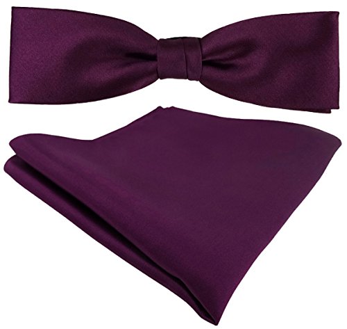 TigerTie vorgebundene schmale Designer Seidenfliege Einstecktuch in pflaume einfarbig Uni + Geschenkbox von TigerTie