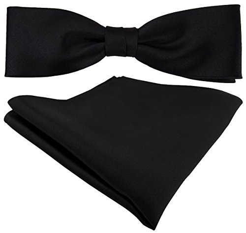 TigerTie vorgebundene schmale Designer Seidenfliege Einstecktuch in schwarz einfarbig Uni + Geschenkbox von TigerTie