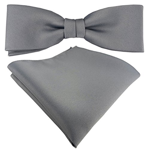 TigerTie vorgebundene schmale Satin Fliege Einstecktuch in grau Uni einfarbig + Aufbewahrungsbox von TigerTie