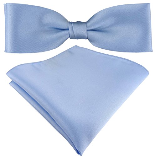 TigerTie vorgebundene schmale Satin Fliege Einstecktuch in hellblau Uni einfarbig + Aufbewahrungsbox von TigerTie