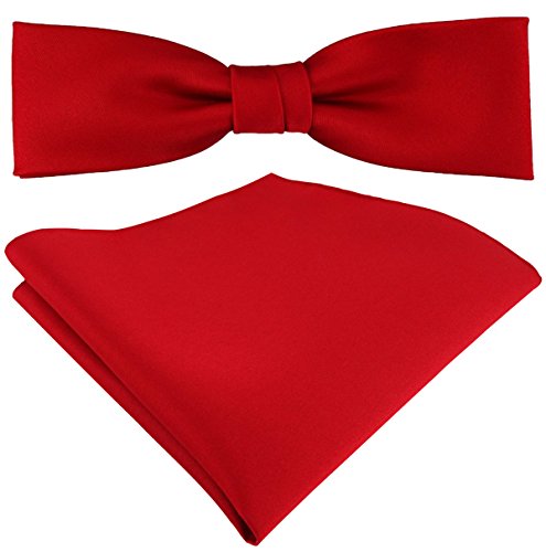 TigerTie vorgebundene schmale Satin Fliege Einstecktuch in rot Uni einfarbig + Aufbewahrungsbox von TigerTie