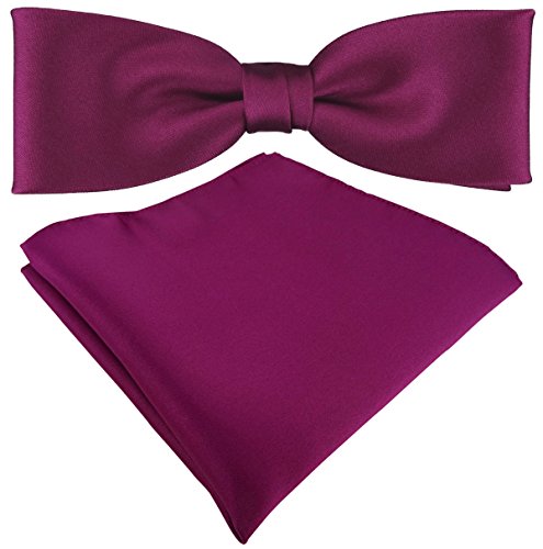 TigerTie vorgebundene schmale Satin Fliege Einstecktuch in magenta Uni einfarbig + Aufbewahrungsbox von TigerTie