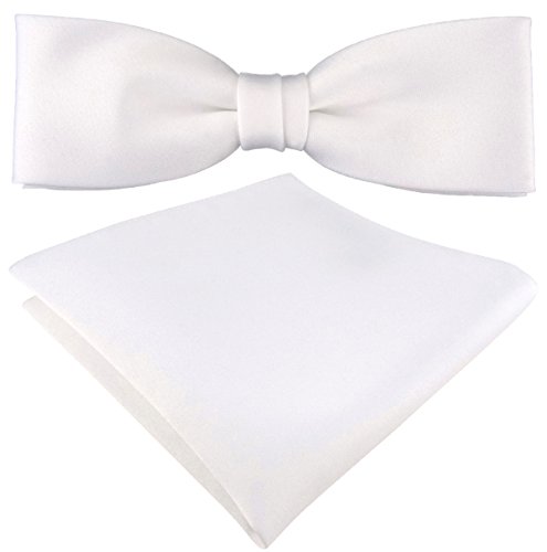 TigerTie vorgebundene schmale Satin Fliege Einstecktuch in weiss Uni einfarbig + Aufbewahrungsbox von TigerTie