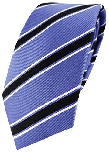 TigerTie XXL Seidenkrawatte blau schwarz weiß gestreift - Überlänge 170 x 7 cm von TigerTie