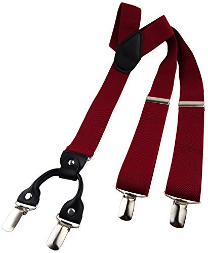 TigerTie breiter Herren Hosenträger mit 4 Clips in Y-Form - Farbe bordeaux weinrot - hochwertige Verarbeitung - elastisch längenverstellbar von TigerTie