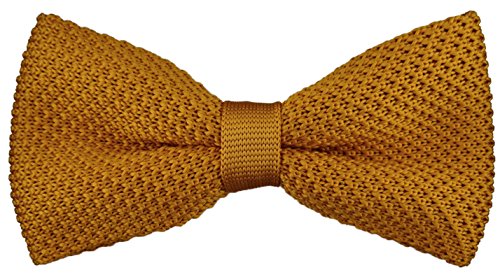 TigerTie hochwertige Strickfliege in ocker Uni einfarbig + Aufbewahrungsbox - Schleife 30 cm bis 55 cm verstellbar von TigerTie