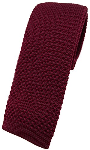 TigerTie hochwertige Strickkrawatte in bordeaux weinrot einfarbig Uni - Modischer Look durch gerade abgeschnittene Unterseite von TigerTie