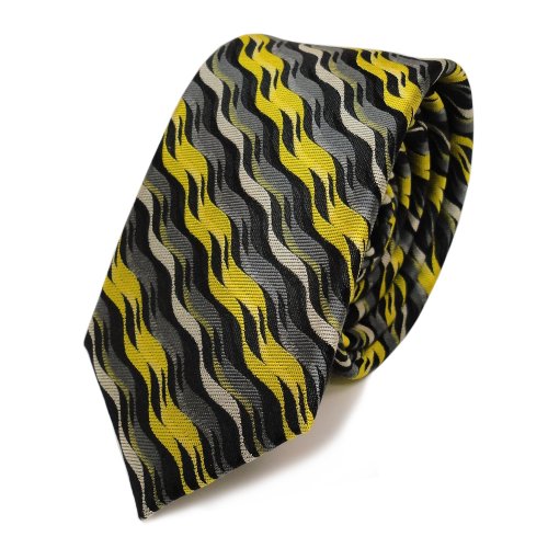 schmale Seidenkrawatte schwarz anthrazit gelb grau - Krawatte Tie Silk von TigerTie