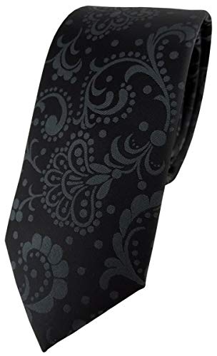 TigerTie - schmale Kinderkrawatte in schwarz anthrazit Paisley gemustert - Jungenkrawatte zum selberbinden von TigerTie