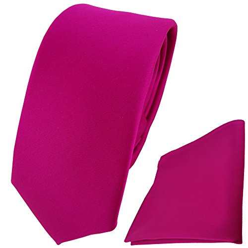 TigerTie - schmale Designer Krawatte Einstecktuch in magenta einfarbig einfarbig uni von TigerTie