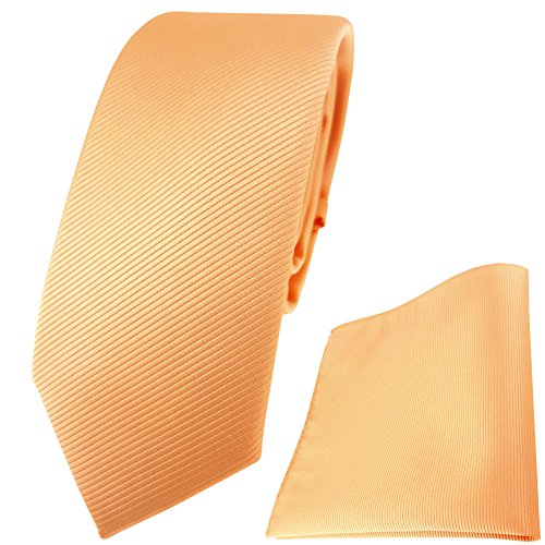 TigerTie - schmale Designer Krawatte Einstecktuch in lachs orange einfarbig Uni Rips von TigerTie