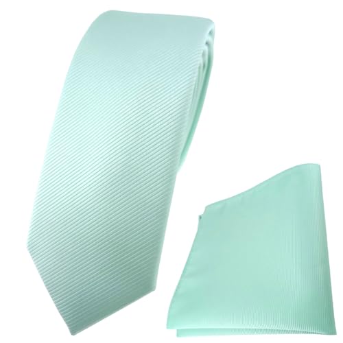 TigerTie - schmale Designer Krawatte Einstecktuch in mint grün einfarbig Uni Rips von TigerTie