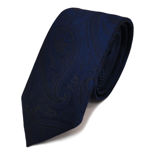 TigerTie schmale Designer Krawatte dunkelblau marine schwarz paisley Muster von TigerTie
