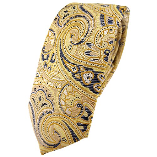 TigerTie schmale Designer Krawatte gelb gold beige sandgelb anthrazit Paisley von TigerTie