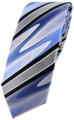 TigerTie - schmale Designer Krawatte in blau schwarz silber grau gestreift von TigerTie