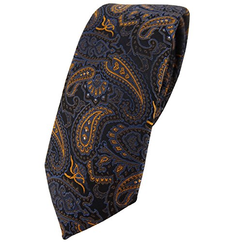 TigerTie schmale Designer Krawatte in braun bronze gold blau schwarz Paisley gemustert von TigerTie