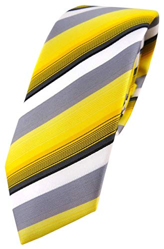 TigerTie schmale Designer Krawatte in gelb grau weiss schwarz anthrazit gestreift - Schlips Tie von TigerTie