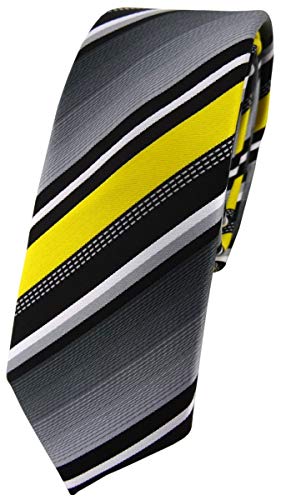 TigerTie - schmale Designer Krawatte in gelb silber grau weiss gestreift von TigerTie