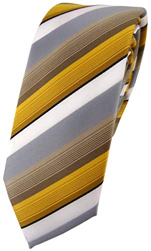 TigerTie schmale Designer Krawatte in gold grau weiss gestreift - Schlips Tie von TigerTie