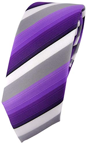 TigerTie schmale Designer Krawatte in lila violett grau weiss gestreift - Schlips Tie von TigerTie