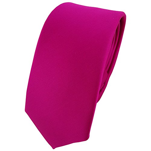 TigerTie schmale Satin Krawatte in magenta einfarbig uni von TigerTie