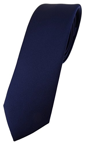 TigerTie schmale Designer Krawatte in marine einfarbig Uni - Tie Schlips von TigerTie