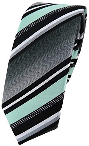 TigerTie - schmale Designer Krawatte in mint silber grau weiss gestreift von TigerTie