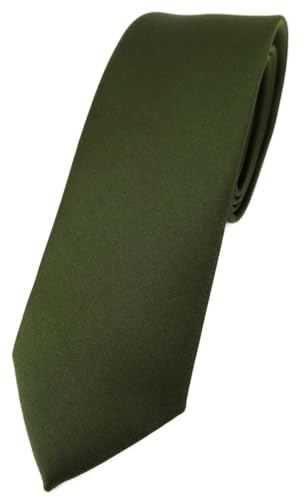 TigerTie schmale Designer Krawatte in olivegrün einfarbig Uni - Tie Schlips von TigerTie