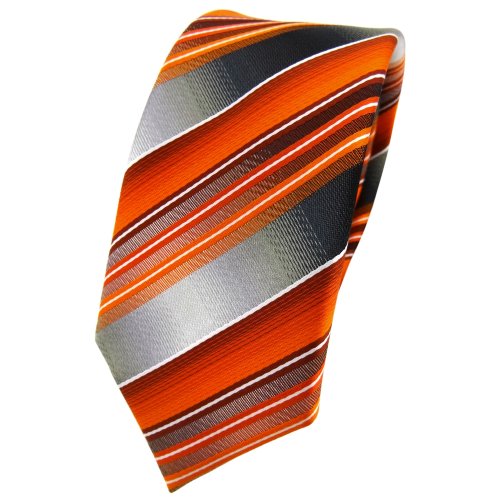 TigerTie schmale Designer Krawatte in orange anthrazit silber grau gestreift - Tie Binder von TigerTie