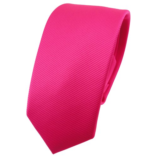 TigerTie - schmale Designer Krawatte in pink knallpink leuchtpink einfarbig Uni Rips gemustert von TigerTie