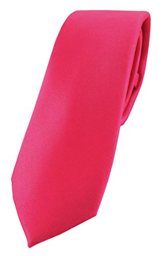 TigerTie Herren Krawatte 6 cm schmale Satin Tie in pink knallpink neonfarben einfarbig uni Business, festliche Veranstaltungen und Freizeit von TigerTie