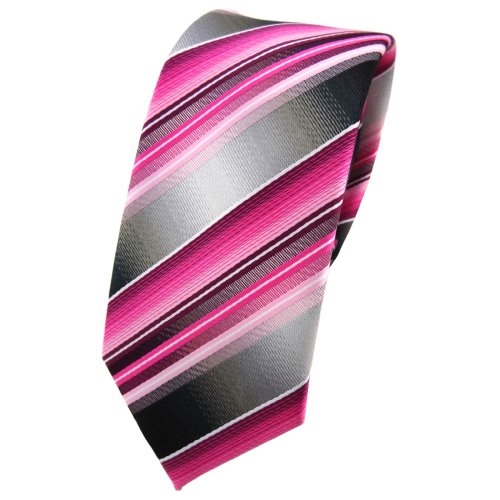 TigerTie schmale Designer Krawatte in rosa pink magenta anthrazit silber gestreift - Tie Binder von TigerTie