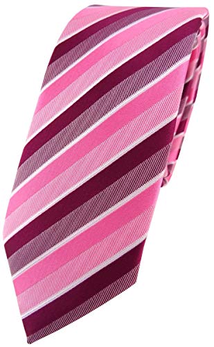 TigerTie - schmale Designer Krawatte in rosa pink magenta fuchsia weiß gestreift von TigerTie