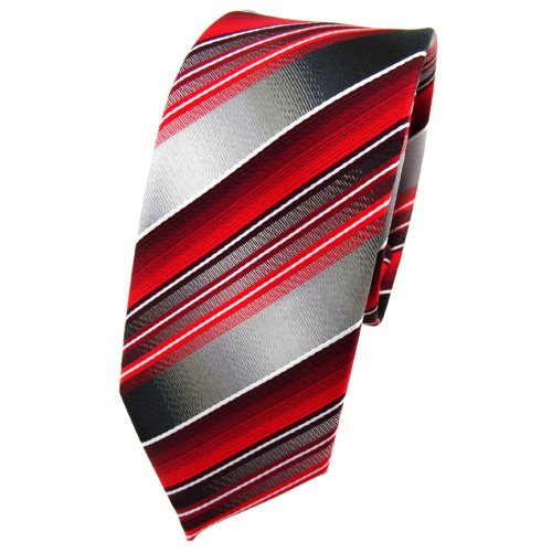 TigerTie schmale Designer Krawatte in rot verkehrsrot anthrazit silber gestreift - Tie Binder von TigerTie