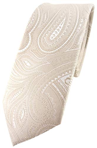 TigerTie - schmale Designer Seidenkrawatte in beige creme silber Paisley gemustert von TigerTie