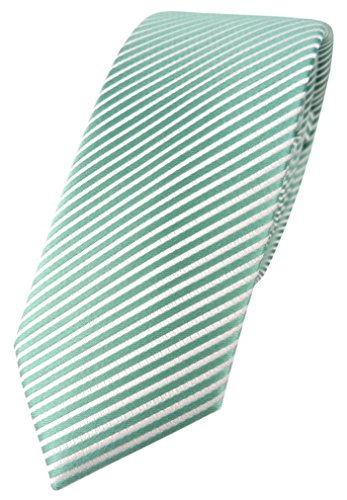 TigerTie schmale Designer Seidenkrawatte in mint grün weiß gestreift - Krawatte 100% Seide von TigerTie