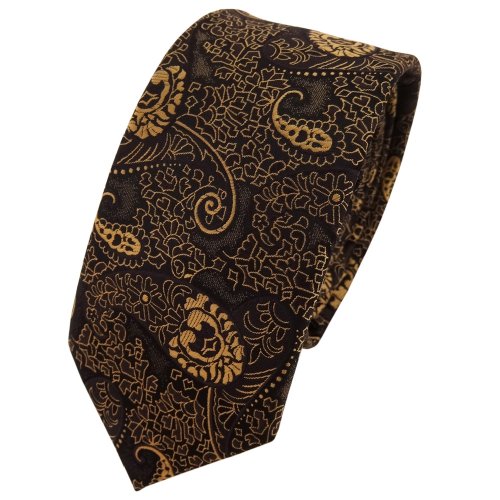 TigerTie schmale Krawatte gold bronze schwarz Paisley - Binder Tie Polyester von TigerTie