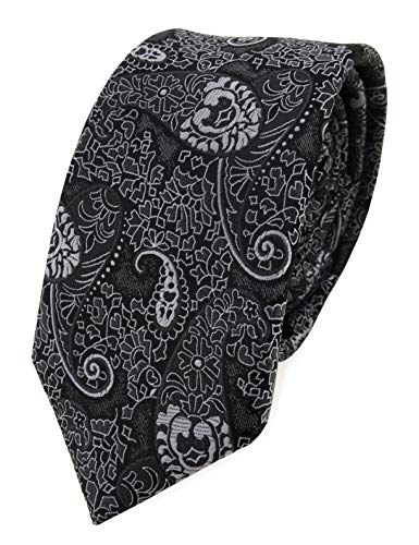 TigerTie schmale Krawatte in anthrazit schwarz grau gemustert Paisley - Binder von TigerTie