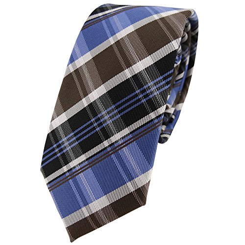 TigerTie - schmale Designer Krawatte in braun blau silbergrau schwarz anthrazit gestreift von TigerTie