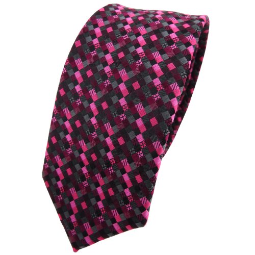 TigerTie schmale Krawatte in lila magenta pink schwarz anthrazit grau gemustert - Tie Binder von TigerTie