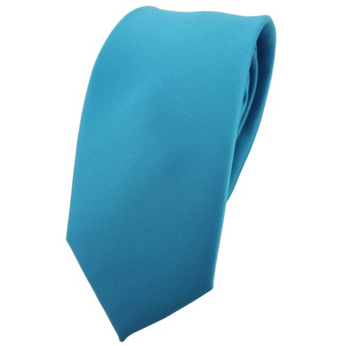 TigerTie Herren Krawatte 6 cm schmale Satin Tie in türkis türkisblau wasserblau einfarbig uni Business, festliche Veranstaltungen und Freizeit von TigerTie