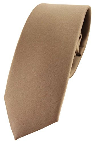 TigerTie Herren Krawatte 6 cm schmale Satin Tie in braun goldbraun beigebraun einfarbig uni Business, festliche Veranstaltungen und Freizeit von TigerTie