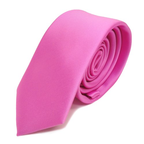 TigerTie Herren Krawatte 6 cm schmale Satin Tie in rosa erikaviolett pink einfarbig uni Business, festliche Veranstaltungen und Freizeit von TigerTie
