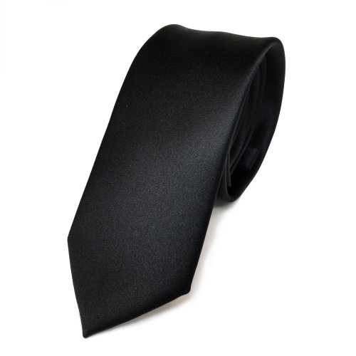 TigerTie schmale Satin Krawatte in black schwarz einfarbig uni von TigerTie