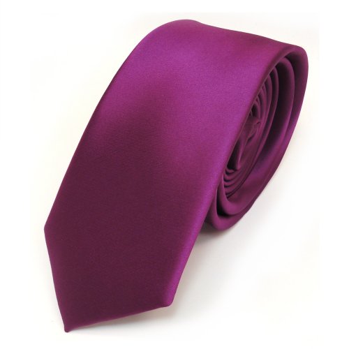 TigerTie schmale Satin Krawatte in lila magenta fuchsia einfarbig uni von TigerTie