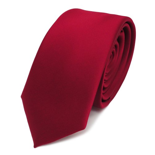 TigerTie Herren Krawatte 6 cm schmale Satin Tie in rot karminrot einfarbig uni Business, festliche Veranstaltungen und Freizeit von TigerTie